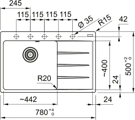 Franke CNG 611/211-78 TL, мойка, гранит, черный матовый, чаша слева