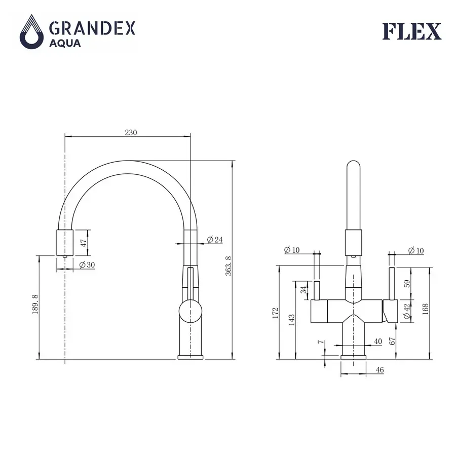 Смеситель кухонный Grandex Aqua Flex (9020383) ANTHRACITE