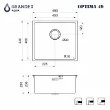 Мойка Grandex Aqua OPTIMA 49, 490х440х200, (5010862) ANTHRACITE