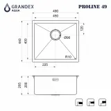 Мойка Grandex Aqua PROLINE 49, 490х440х200, (5040603) GOLD