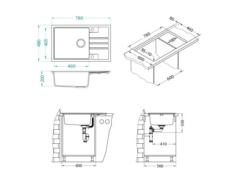Мойка INTERMEZZO 130 GRANITAL CARBON - G91 780X480X200 1X в компл.с сифоном 111729 G11 ARCTIC