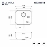 Мойка Grandex Aqua SELECT 36 L, 424х364х200 (слив вдоль длинной стороны), сифон в комплекте (200332) SAT