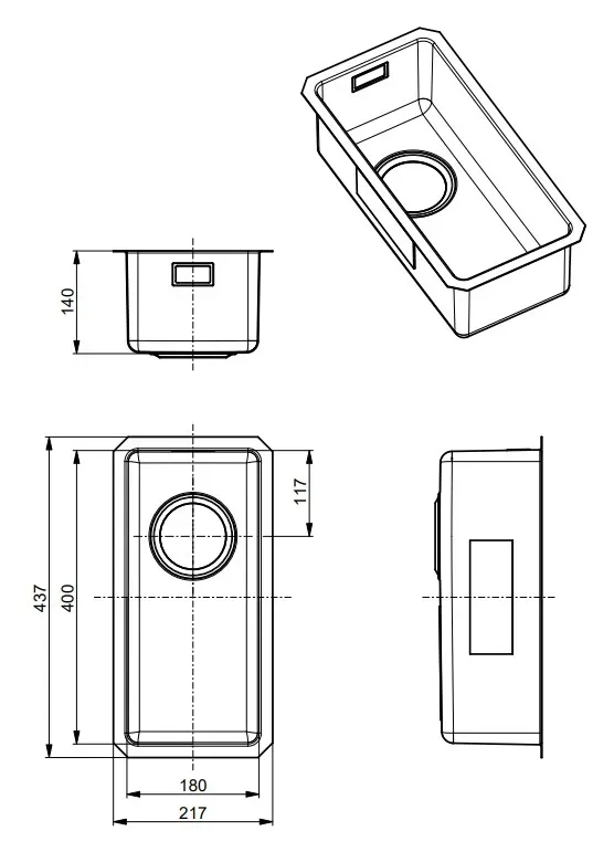 Мойка KOMBINO 10 -90 180X400X144 в комплекте с сифоном 1130550 (1100233) SAT