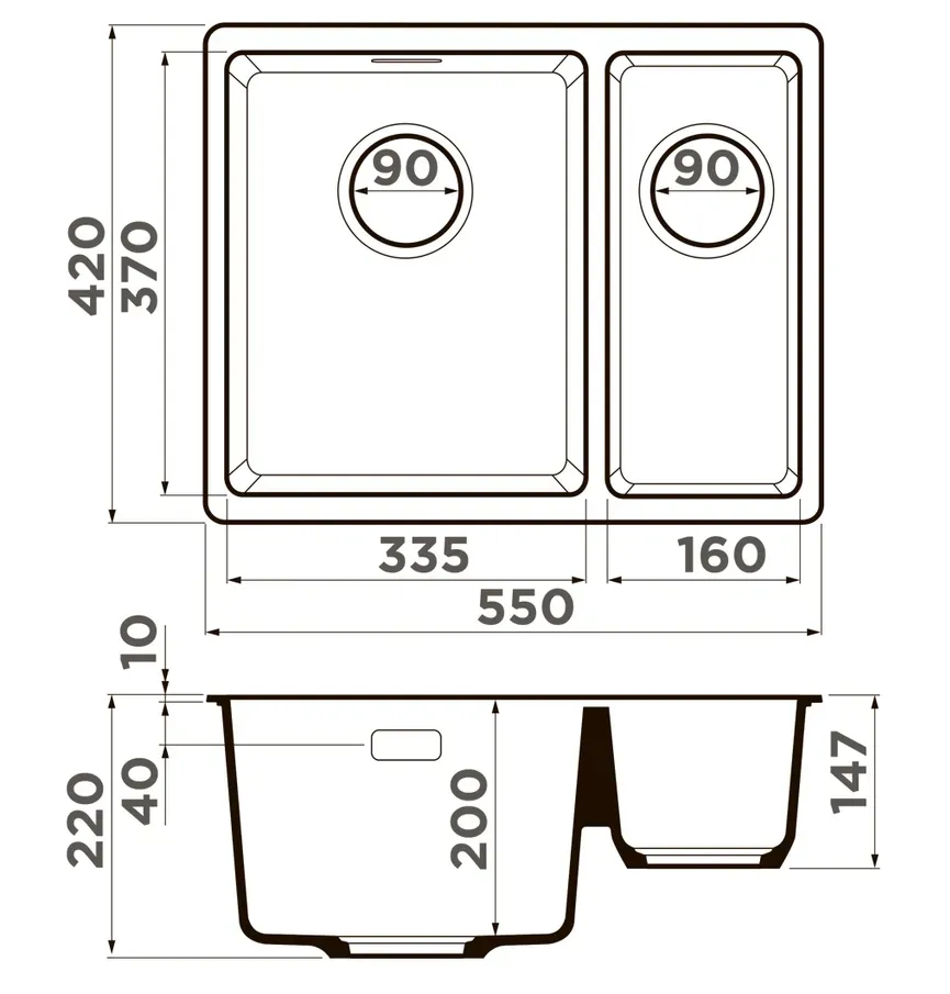 Omoikiri Kata 55-2-U-BL, мойка, гранит, черный