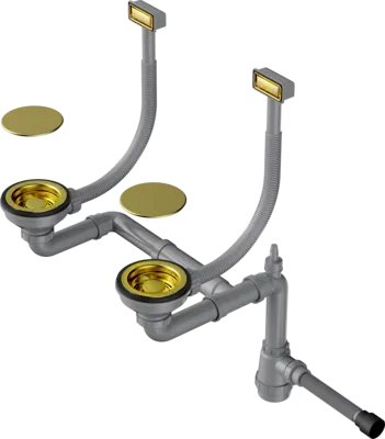 Omoikiri WK-2C-LG Арматура для двухчашевых моек с прямоугольными переливами, светлое золото