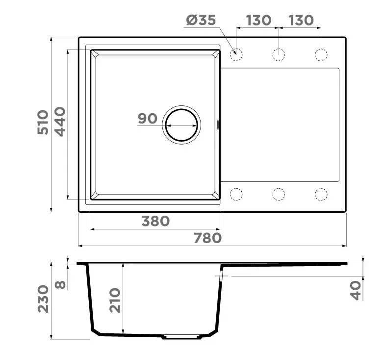 Omoikiri Daisen 78T-BL, мойка, гранит, черный