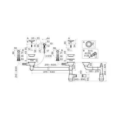 Omoikiri WK-2-R-IN-A Арматура для двухчашевых моек с круглым перелив, и кл. -авт. нержавеющая сталь