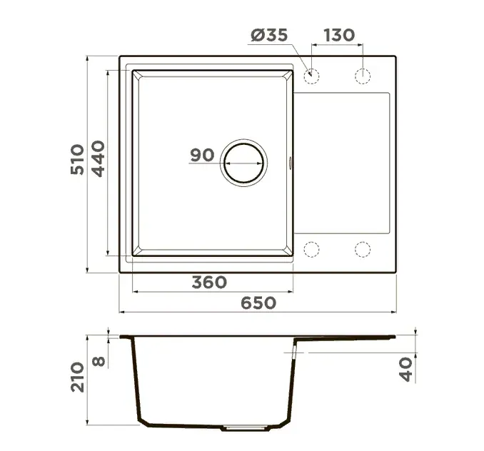 Omoikiri Daisen 65T-BE, мойка, гранит, ваниль