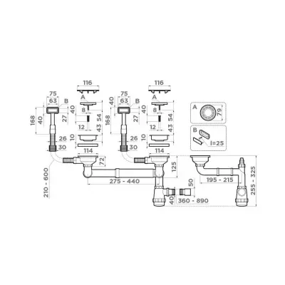 Omoikiri WK-2C-LG Арматура для двухчашевых моек с прямоугольными переливами, светлое золото