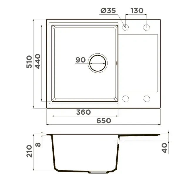 Omoikiri Daisen 65T-BL, мойка, гранит, черный
