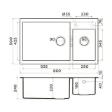 Omoikiri Tedori 86-2-LB-BL, мойка, гранит, черный