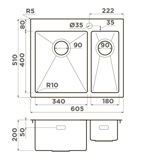 Omoikiri Akisame 60-2-IN-L, мойка, нержавеющая сталь 