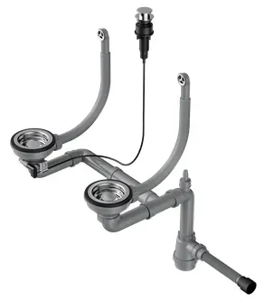 Omoikiri WK-2-R-IN-A Арматура для двухчашевых моек с круглым перелив, и кл. -авт. нержавеющая сталь
