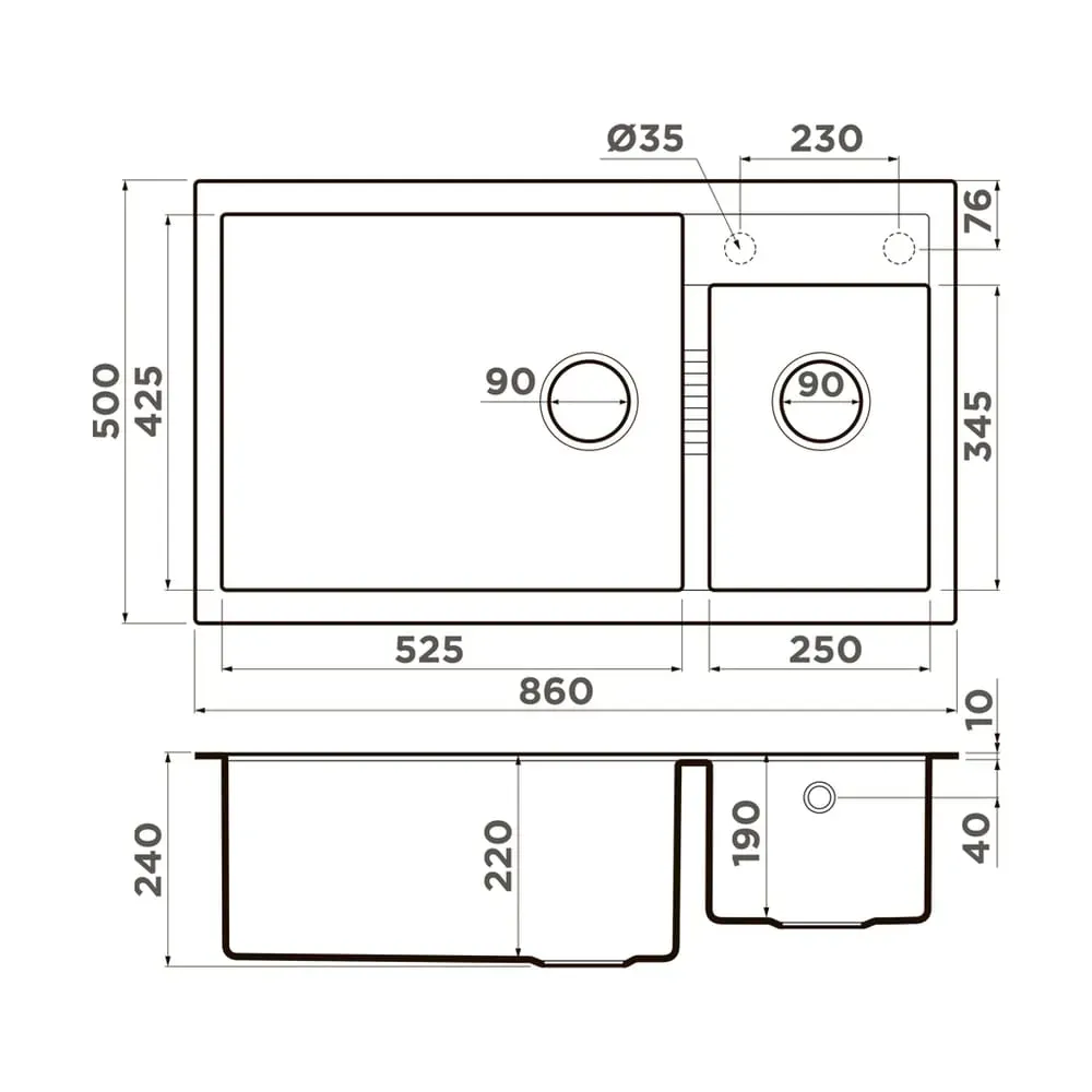 Omoikiri Tedori 86-2-LB-GR, мойка, гранит, leningrad grey