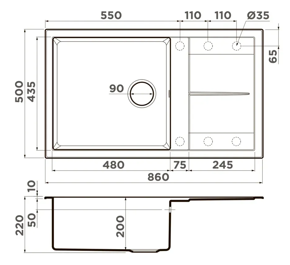 Omoikiri Sumi 86A-GB, мойка, керамика, графит