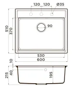 Omoikiri Daisen 60-BE, мойка, гранит, ваниль